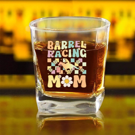 Barrel Racing Mom Groovy Female Barrel Racer Rodeo Square Whiskey Glasses