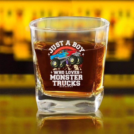 Just A Boy Who Loves Monster Trucks Toddler Kids Square Whiskey Glasses