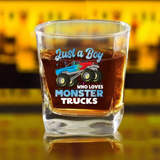 Just A Boy Who Loves Monster Trucks Toddler Kids Square Whiskey Glasses