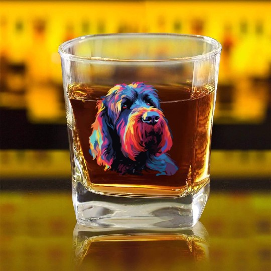 Colorful Russian Black Terrier Square Whiskey Glasses