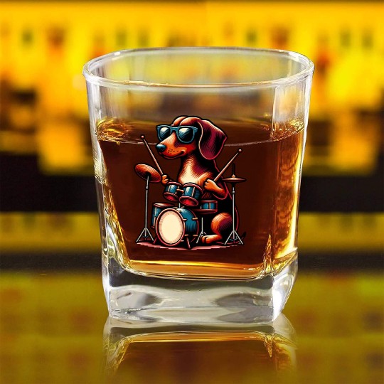 Dachshund Drummer Wiener Dog Design Square Whiskey Glasses