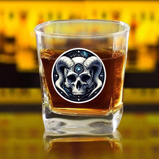 Cosmic Nirvana Serenity: Horned Skull Square Whiskey Glasses