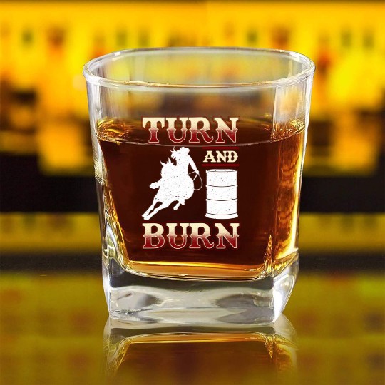 Barrel Racing Turn And Burn Square Whiskey Glasses