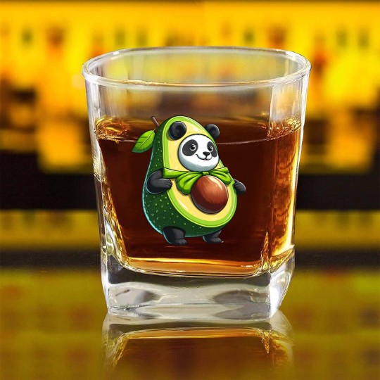 Avocado Panda: Peaceful Green Guardian Square Whiskey Glasses