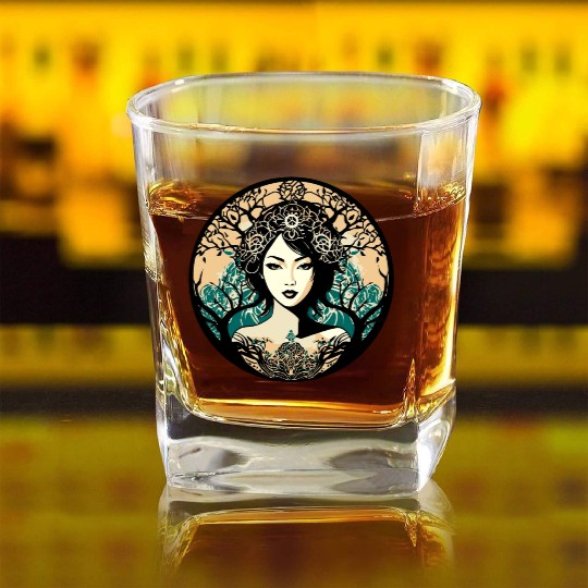 Woman And Nature - Graphic Portrait Square Whiskey Glasses