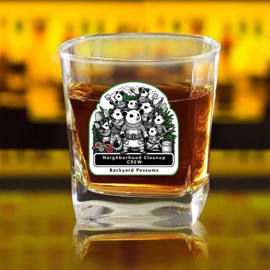Backyard Possums Cleanup Crew Eco Warriors Square Whiskey Glasses