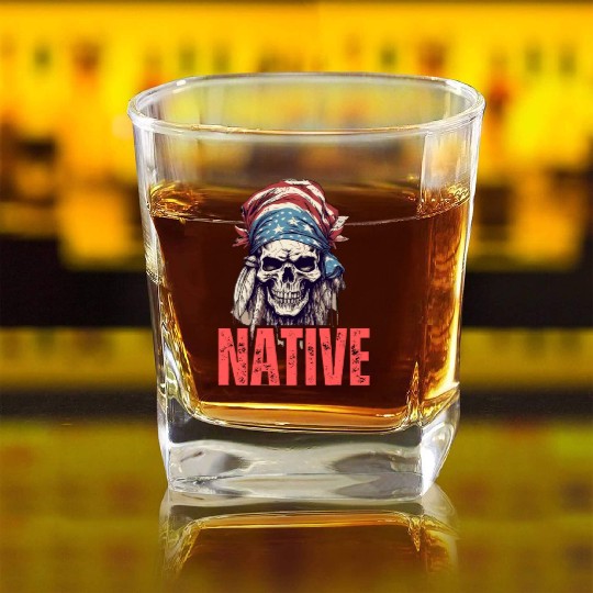 Native American Headpiece Native American Skull Square Whiskey Glasses