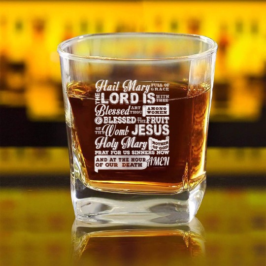 Hail Mary Holy Rosary Roman Catholic Design Square Whiskey Glasses