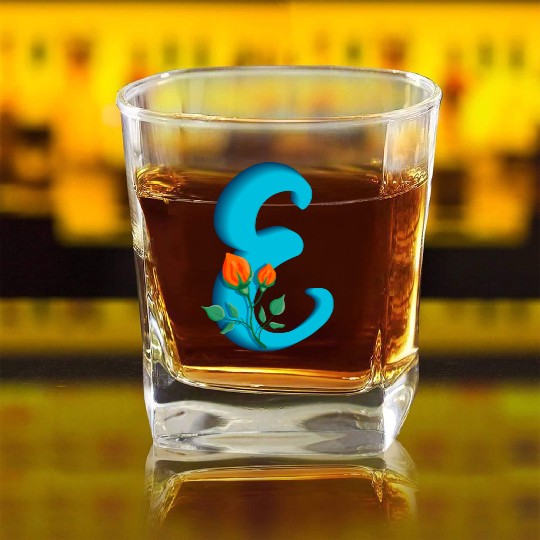 Three dimensional capital letter E rose monogram Square Whiskey Glasses