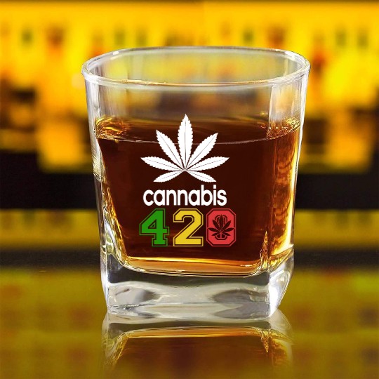 Humorous 420 Authentic Herb Weed Marijuana Design Square Whiskey Glasses