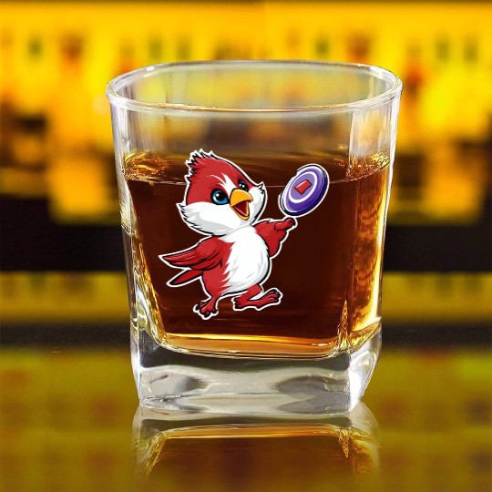 Cardinal Frisbee Fun: Vibrant Cardinal Design for Square Whiskey Glasses