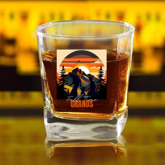 Full time Grands - Funny Grandparents Square Whiskey Glasses