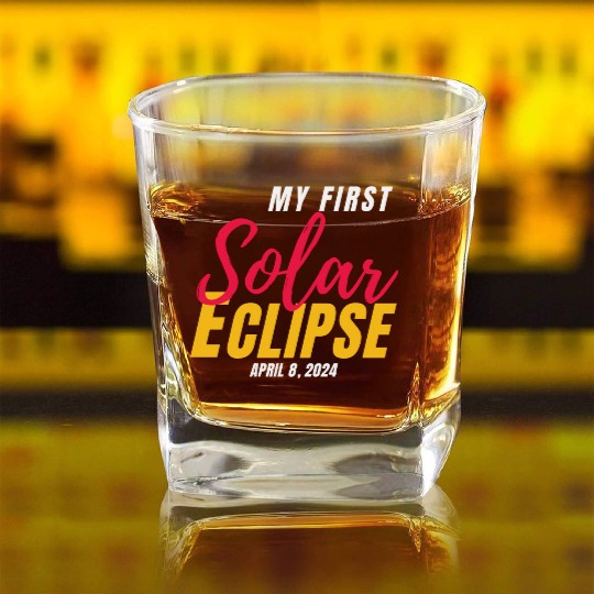 My First Total Solar Eclipse April 8, 2024 Square Whiskey Glasses