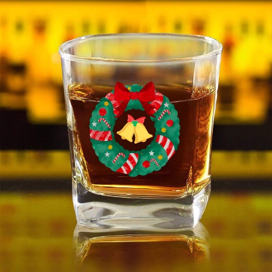 Christmas Wreath with Bells Square Whiskey Glasses