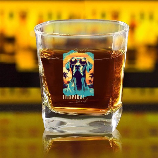 Great Dane with sunglasses Square Whiskey Glasses