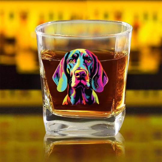 Watercolor Colorful American English Coonhound Square Whiskey Glasses