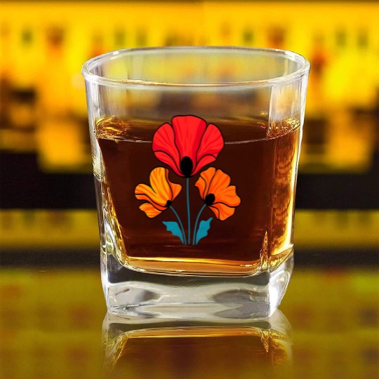 Poppy Bloom Square Whiskey Glasses