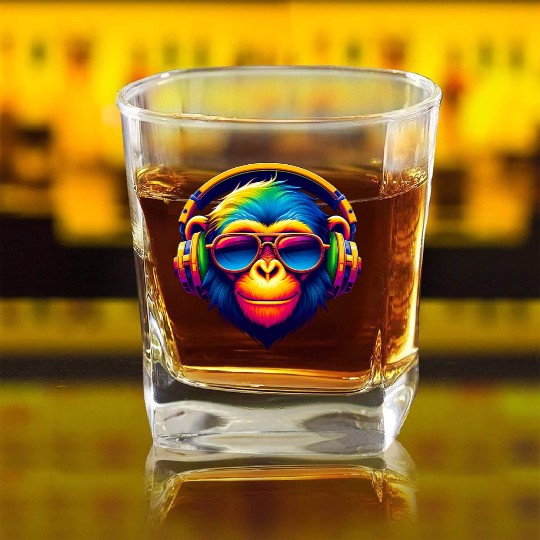 DJ Groove Monkey Square Whiskey Glasses