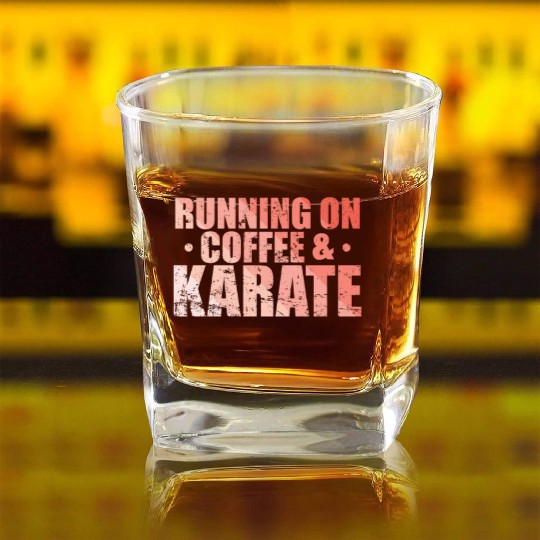 Running on Coffee & Karate Square Whiskey Glasses
