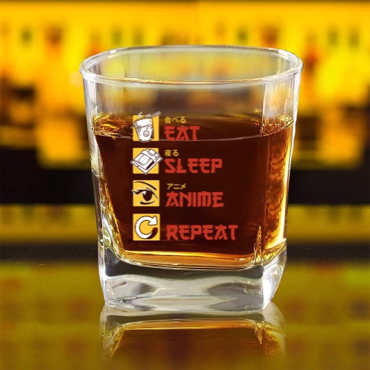 eat sleep anime repeat funny manga Square Whiskey Glasses