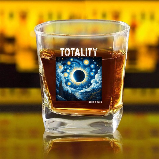 Solar Eclipse 2024 Totality April 8th Astronomy Square Whiskey Glasses
