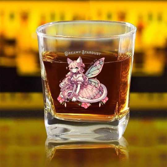 Enchanted Dreamy Stardust-A Cat Fairycore Fantasy Square Whiskey Glasses