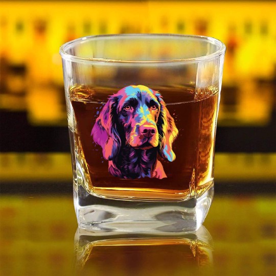 Watercolor Colorful German Wirehaired Pointer Square Whiskey Glasses