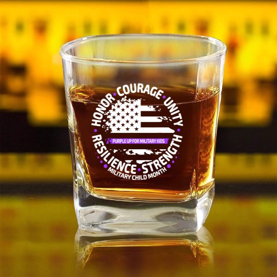 Purple Up for Military Kid Us Flag Cool Military Square Whiskey Glasses