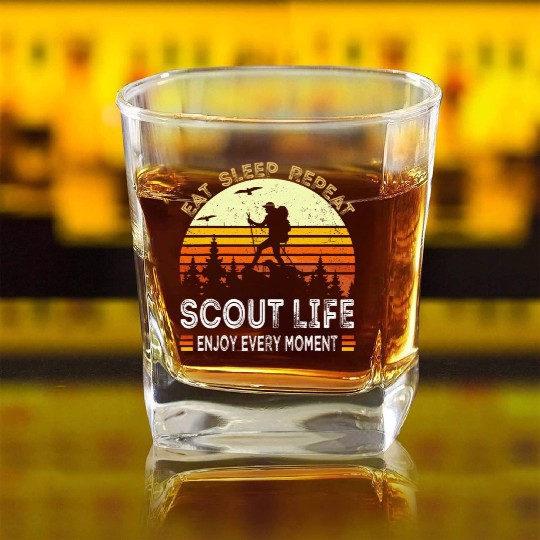 Eat Sleep Scout Repeat Camping Square Whiskey Glasses