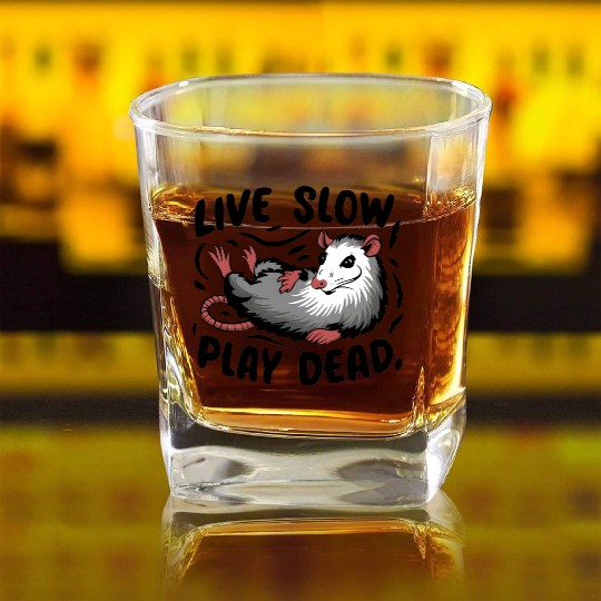 Funny Possum Live slow play dead Street Cat Square Whiskey Glasses