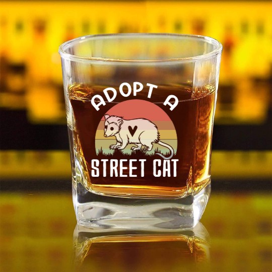 Adopt A Street Cat Funny Opossum Vintage Square Whiskey Glasses