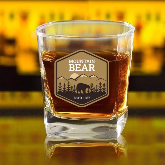 Mountain Bear - Brown Square Whiskey Glasses