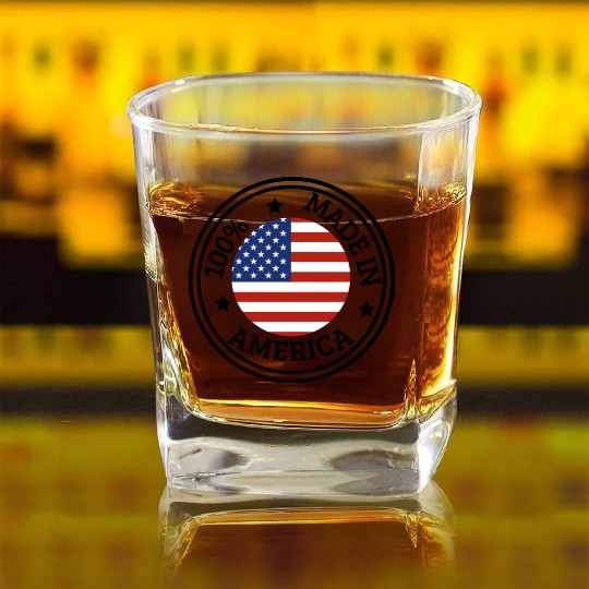 USA Made in America Square Whiskey Glasses