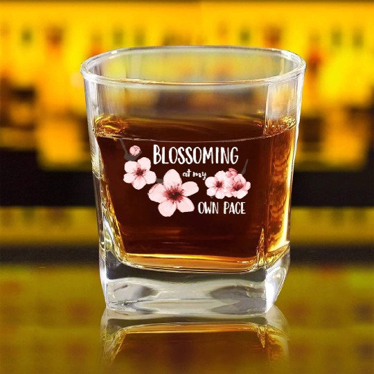 Spring floral Square Whiskey Glasses Elegant Cherry Blossom Design