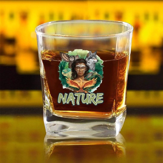 Nature-Inspired Wolf Owl Turtle Phoenix Woman Square Whiskey Glasses