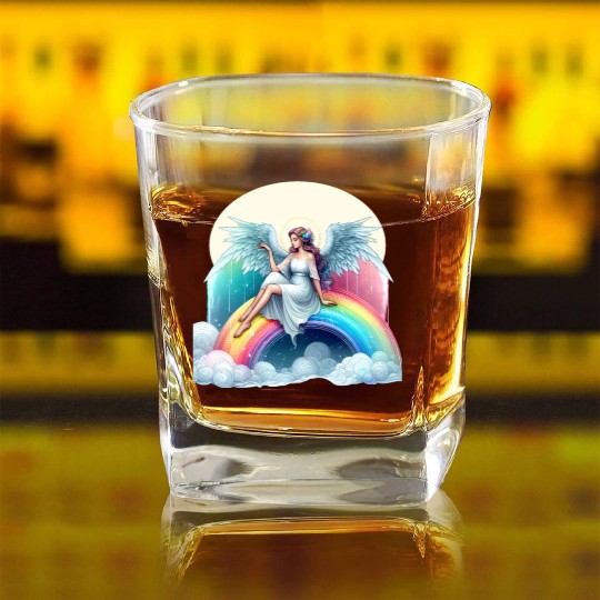 Angel on rainbow Square Whiskey Glasses