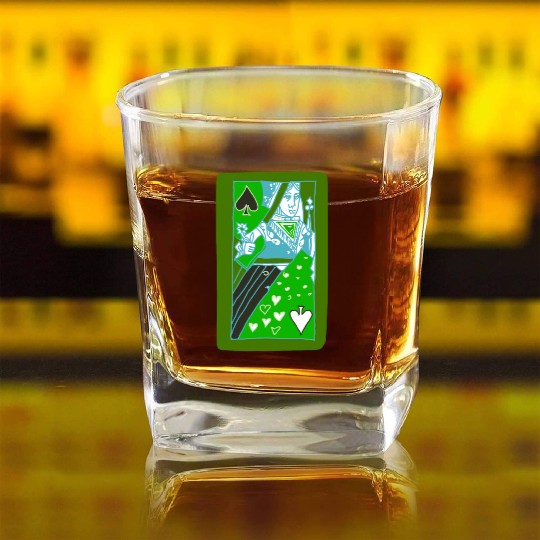 Green Queen of Spades Playing Card Square Whiskey Glasses
