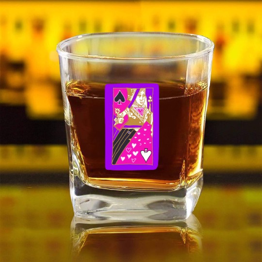 Purple Queen Of Spades Playing Card Square Whiskey Glasses