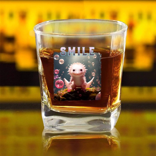 Whimsical Axolotl with Bubbles Square Whiskey Glasses