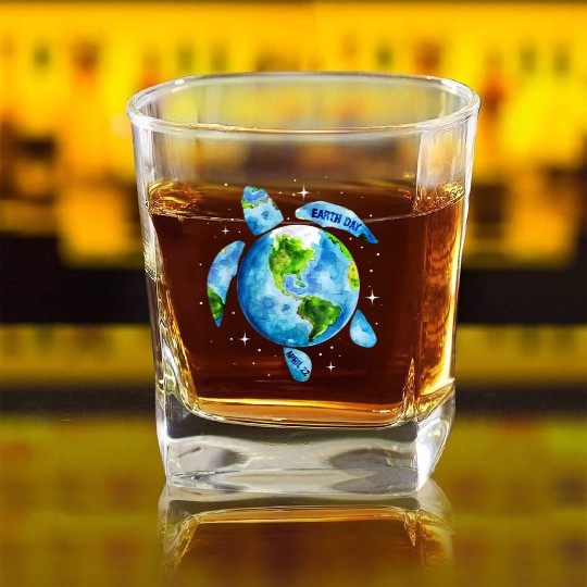 Earth Day Restore Earth Sea Turtle Art Square Whiskey Glasses