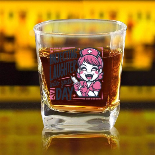 Vintage Nurse Injecting Laughter Square Whiskey Glasses