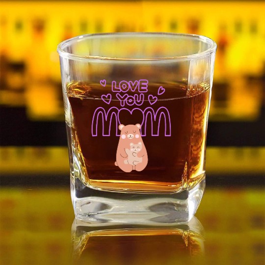 Peach Cute Mom And Baby Bear Mother s Day Card 1 Square Whiskey Glasses