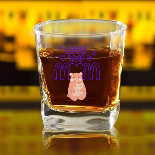 Peach Cute Mom And Baby Bear Mother s Day Card 2 Square Whiskey Glasses