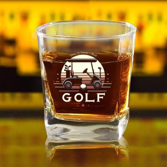 Golf Cart Sunset Square Whiskey Glasses