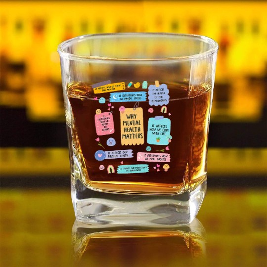 Mental Health Matters Human Brain Illness Square Whiskey Glasses