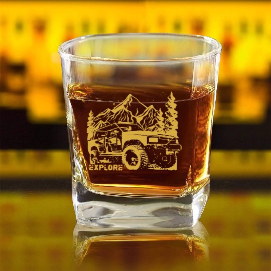 Jeep Car and Nature Mount Square Whiskey Glasses