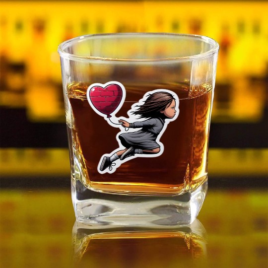 Girl with Balloon by Banksy, Iconic Street Art Square Whiskey Glasses