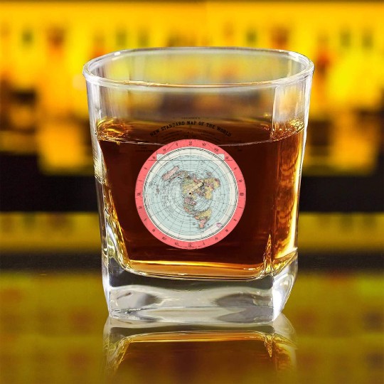 Flat Earth Theory World Map - Funny Conspiracy The Square Whiskey Glasses