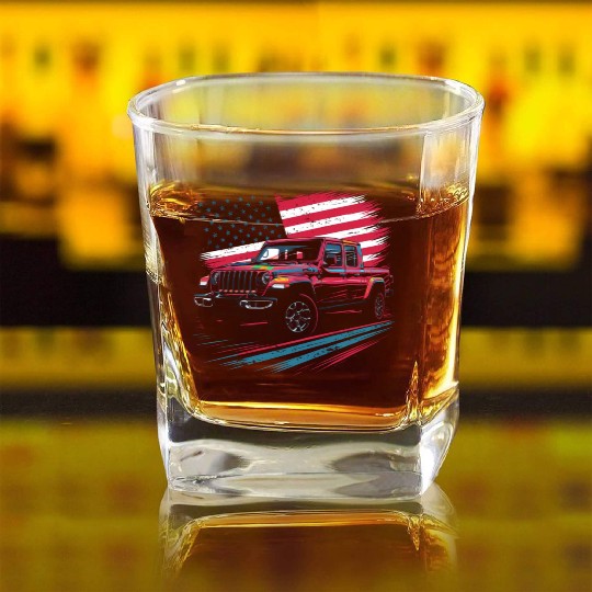 Jeep Gladiator JT US Flag Square Whiskey Glasses