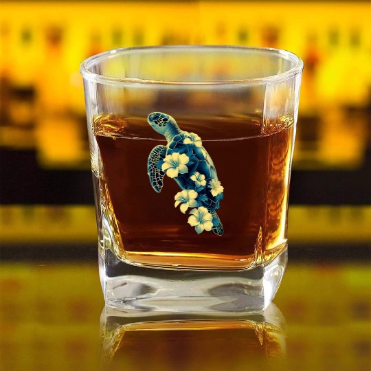Nature Inspired Floral Sea Turtle with Tropical Fl Square Whiskey Glasses
